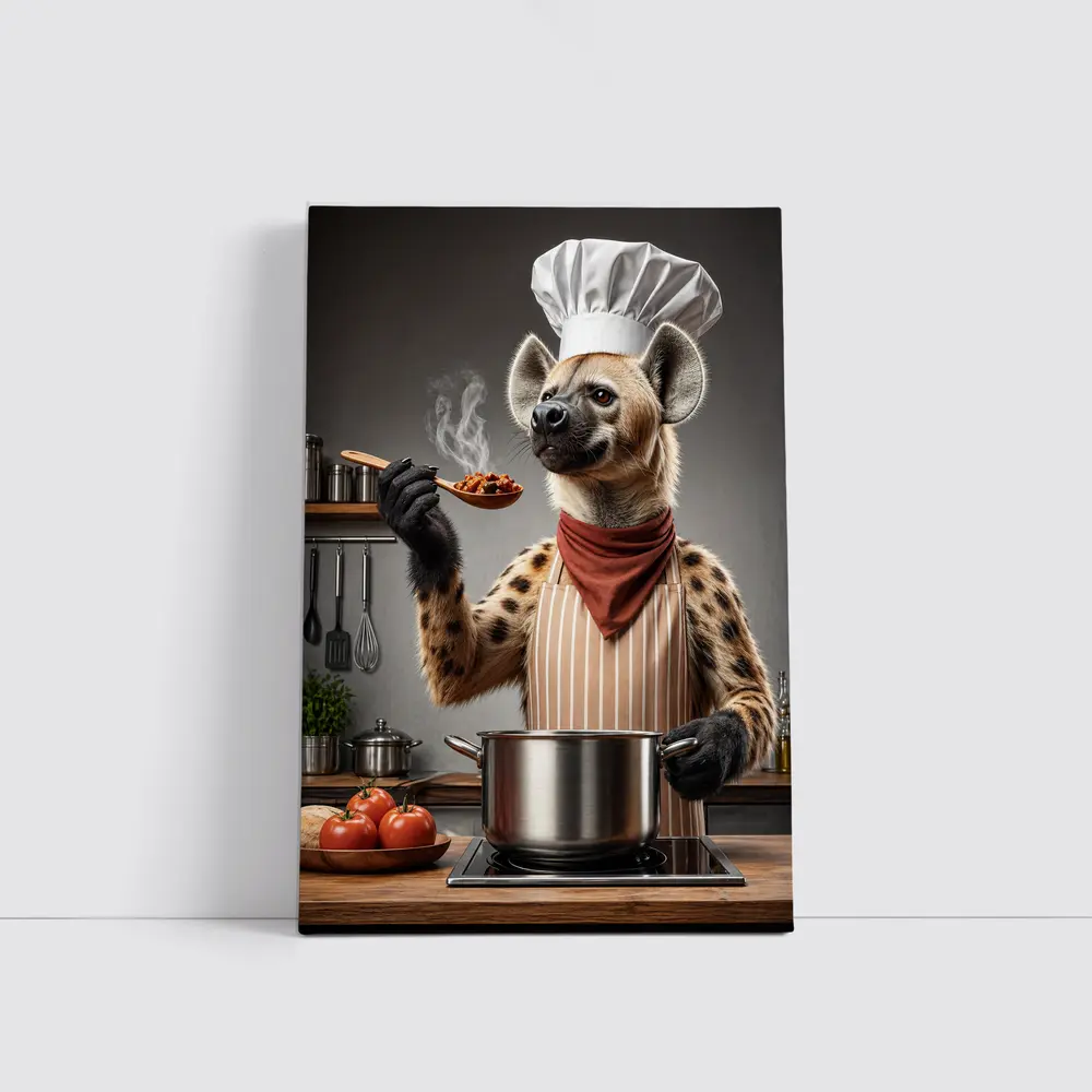 Hyena Chef Cooking in Kitchen Funny – Wall Art