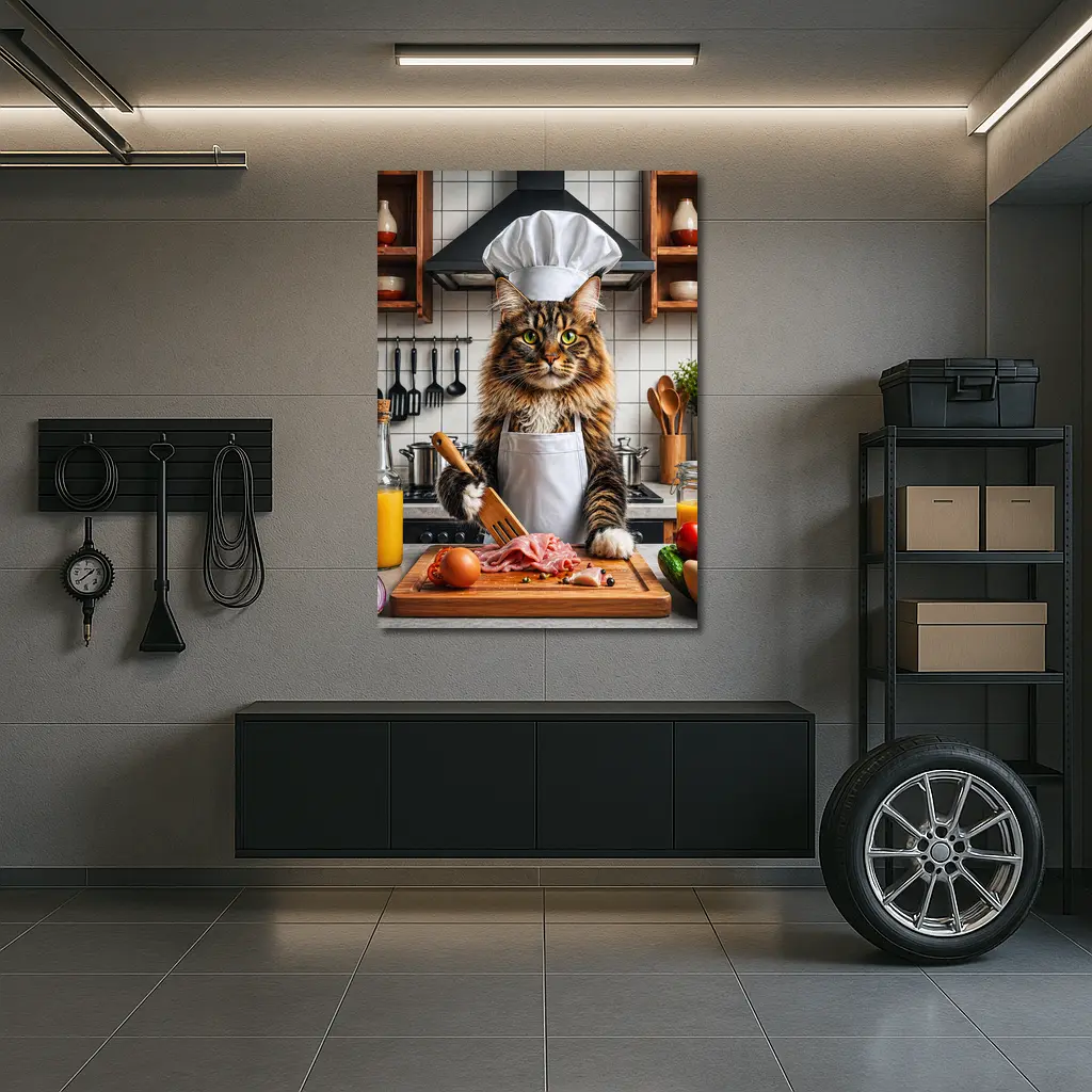 Maine Coon Chef Cat Kitchen Cooking Scene – Wall Art