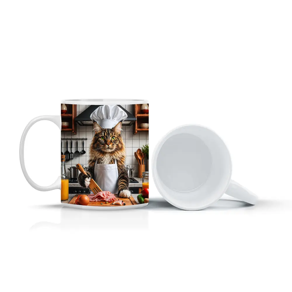 Maine Coon Chef Cat Kitchen Cooking Scene – Mugs