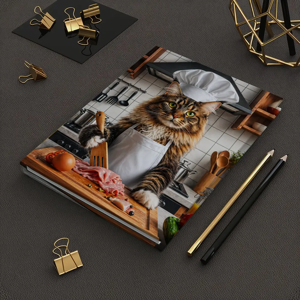 Maine Coon Chef Cat Kitchen Cooking Scene – Notebooks