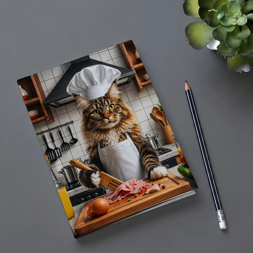 Maine Coon Chef Cat Kitchen Cooking Scene – Notebooks