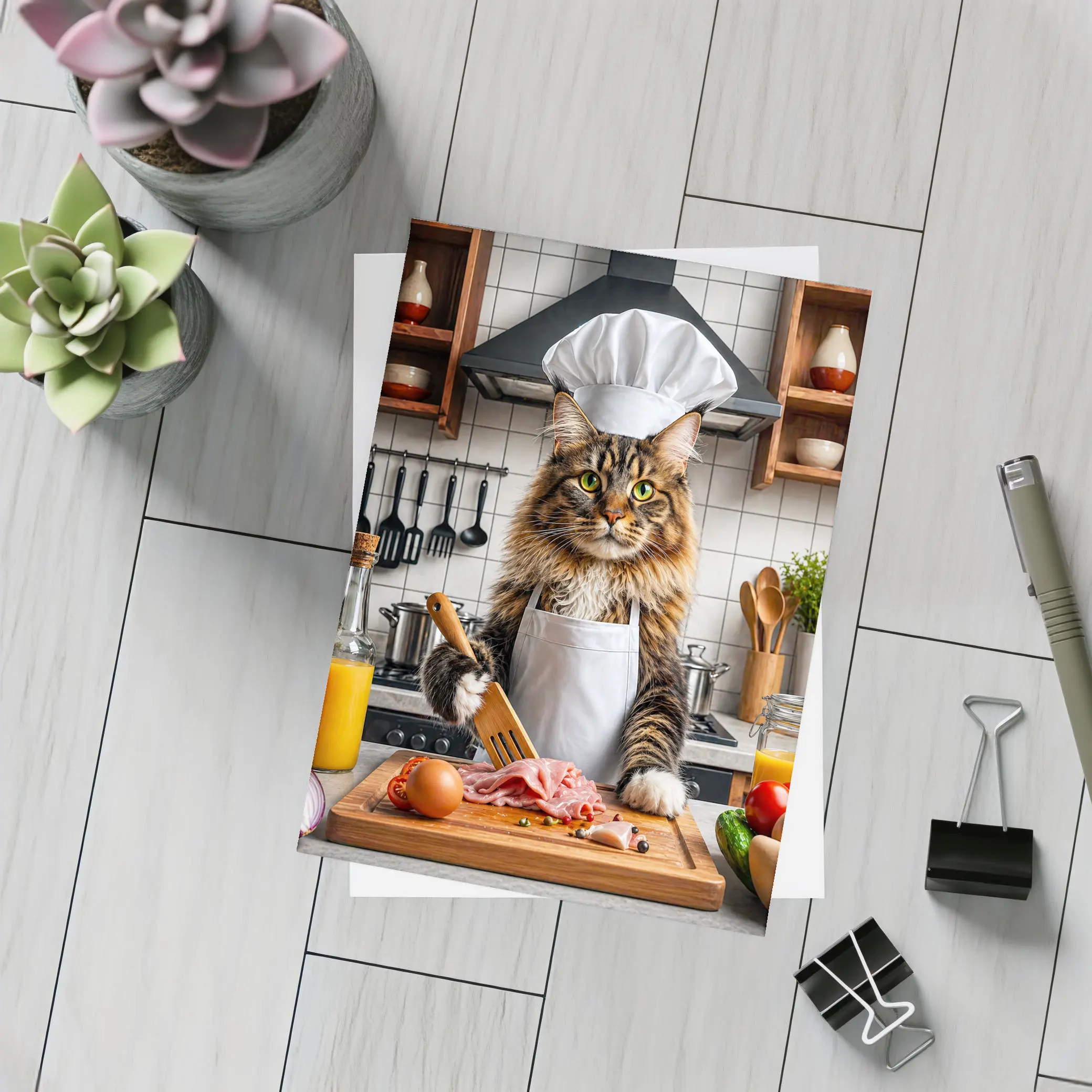 Maine Coon Chef Cat Kitchen Cooking Scene – Postcards