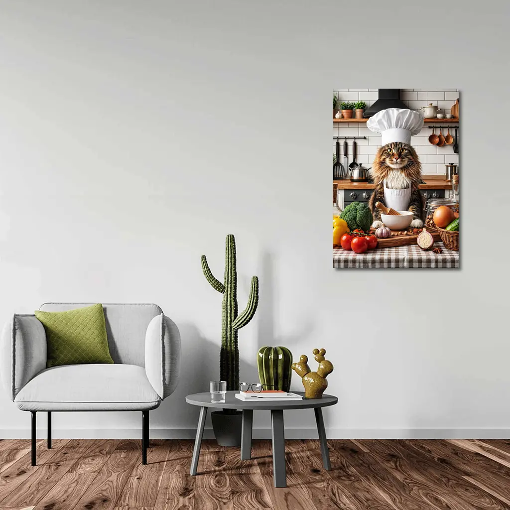 Maine Coon Cat Chef in Kitchen – Wall Art