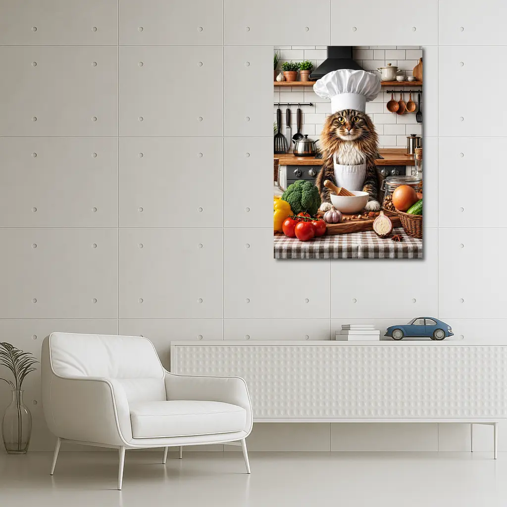 Maine Coon Cat Chef in Kitchen – Wall Art