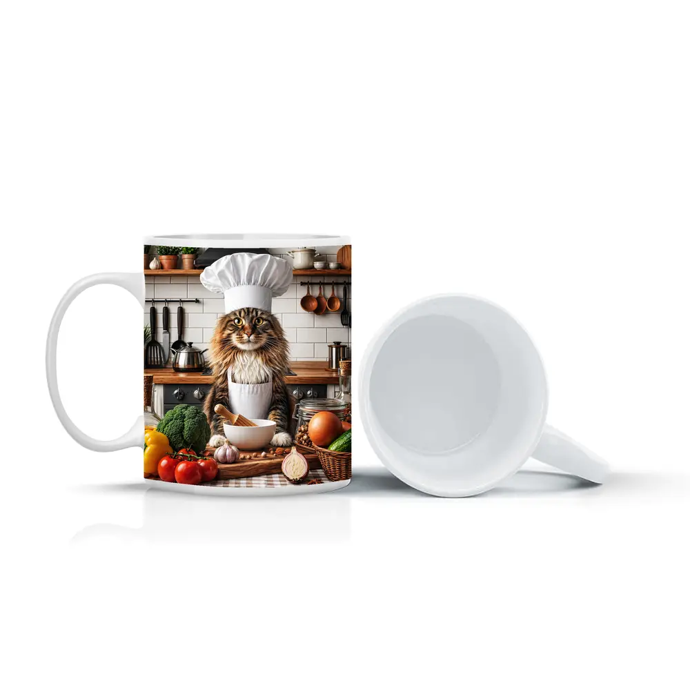 Maine Coon Cat Chef in Kitchen – Mugs