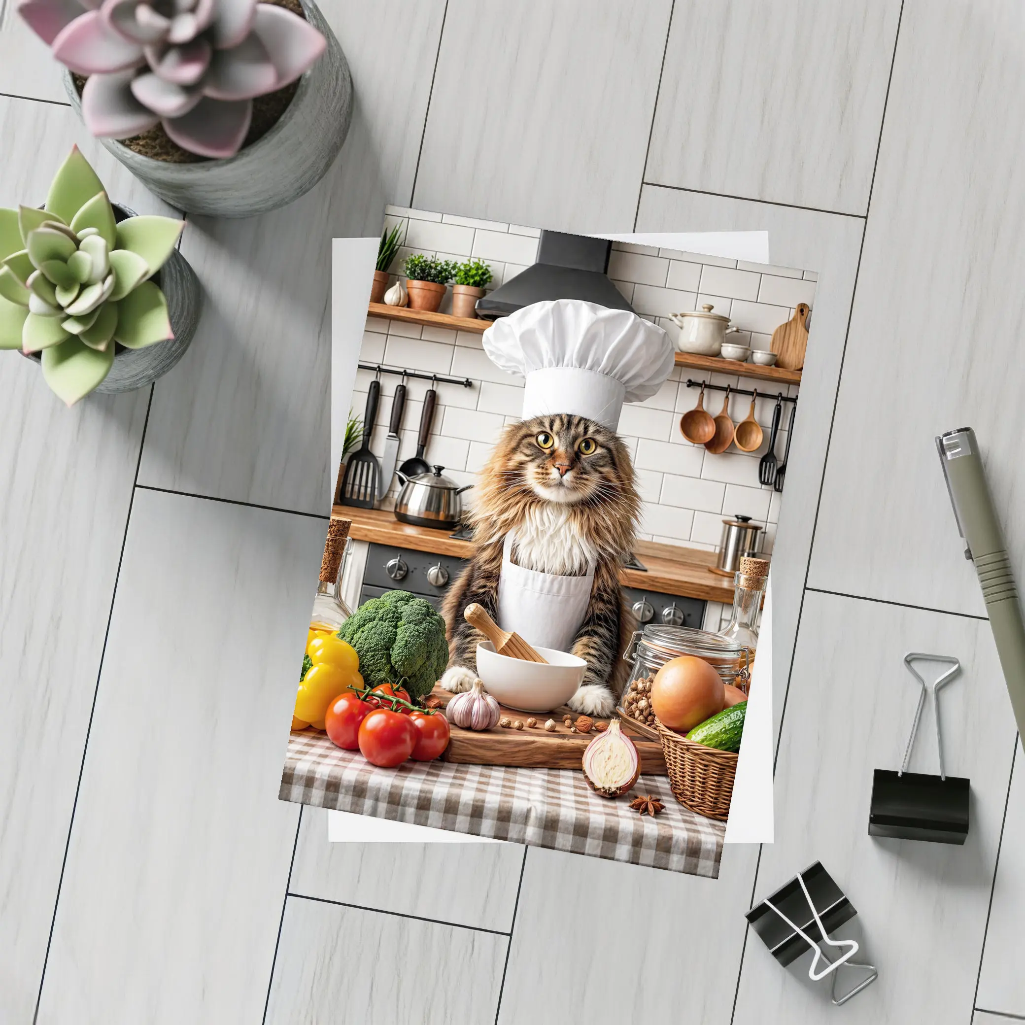 Maine Coon Cat Chef in Kitchen – Postcards