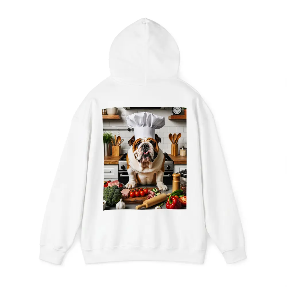 English Bulldog Chef Hat Kitchen Cooking Scene – Hoodies