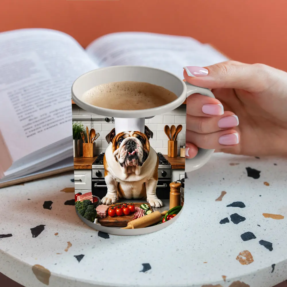 English Bulldog Chef Hat Kitchen Cooking Scene – Mugs