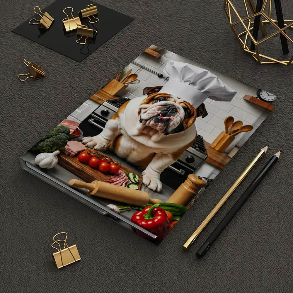 English Bulldog Chef Hat Kitchen Cooking Scene – Notebooks