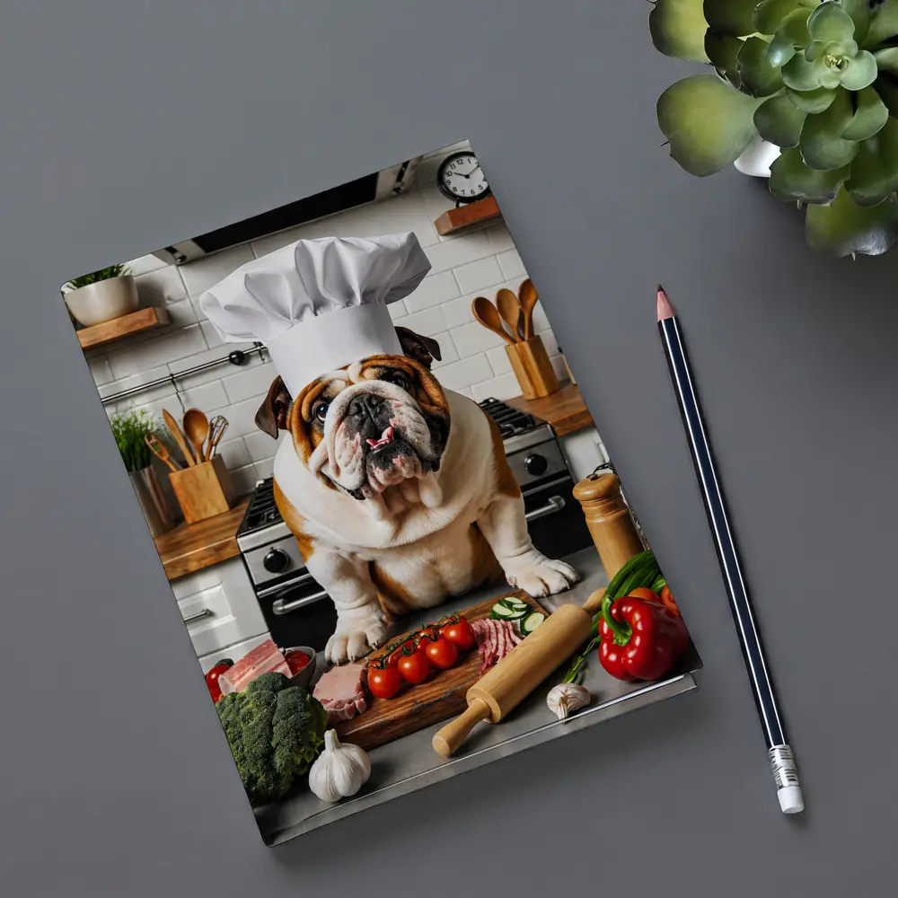 English Bulldog Chef Hat Kitchen Cooking Scene – Notebooks