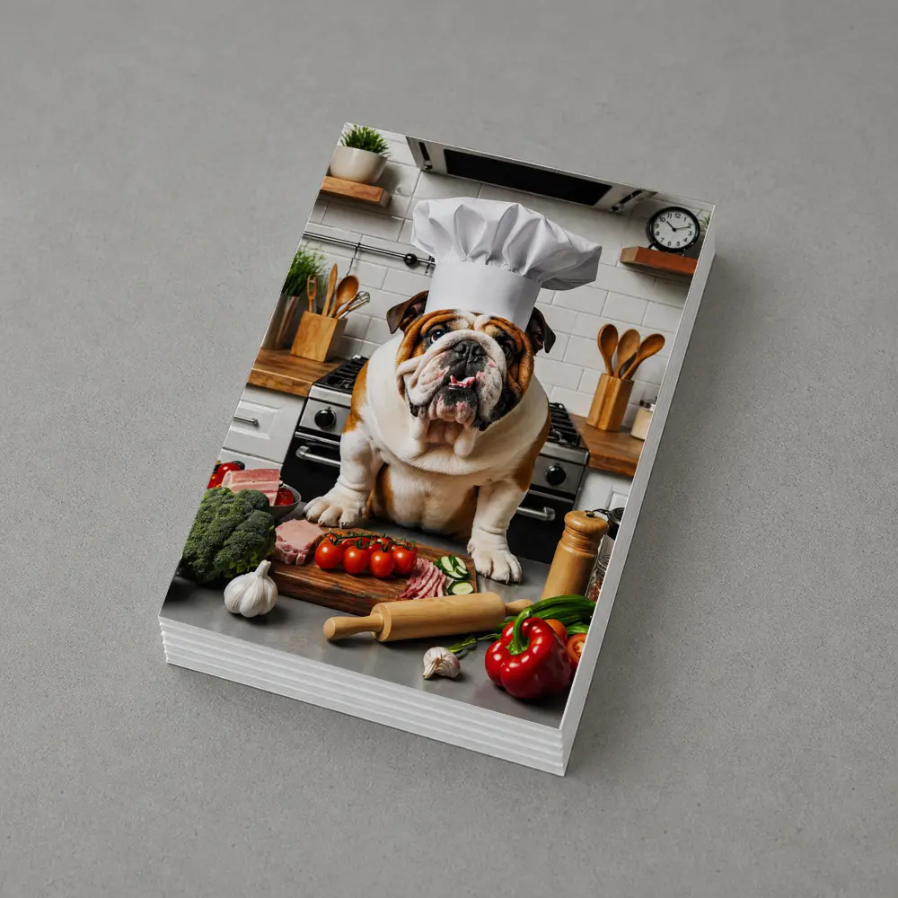 English Bulldog Chef Hat Kitchen Cooking Scene – Postcards