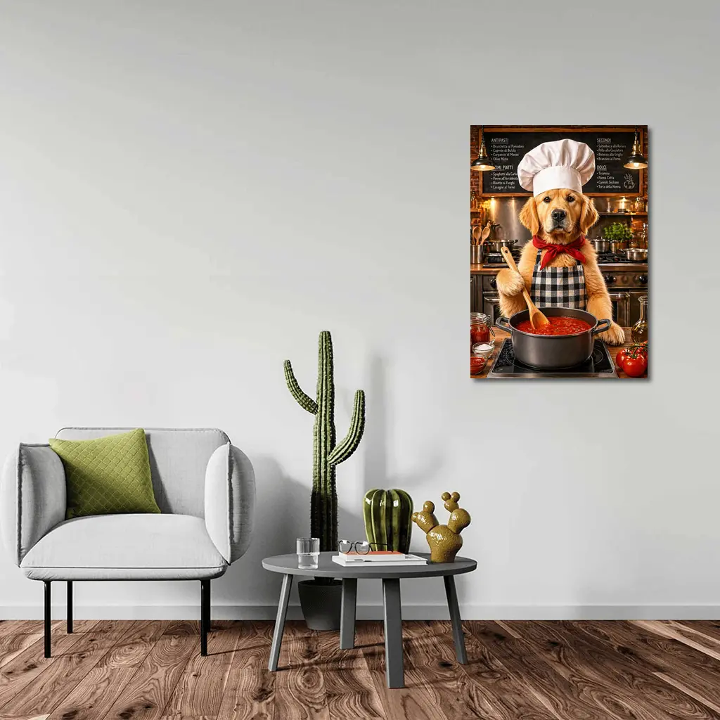 Golden Retriever Chef Cooking Italian Kitchen – Wall Art