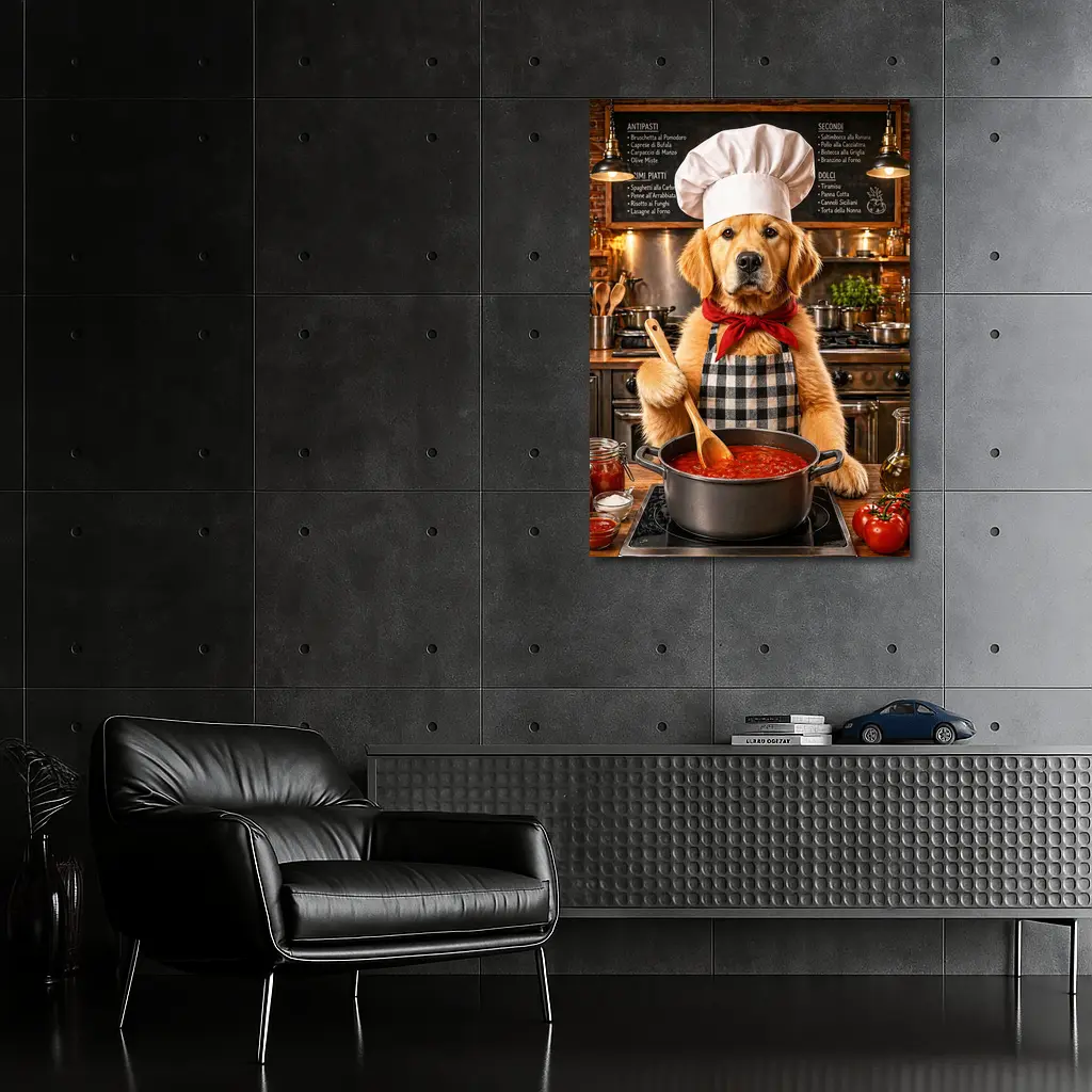 Golden Retriever Chef Cooking Italian Kitchen – Wall Art