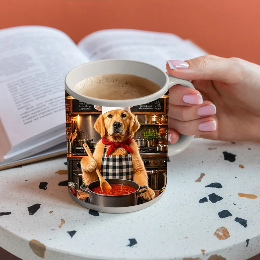 Golden Retriever Chef Cooking Italian Kitchen – Mugs