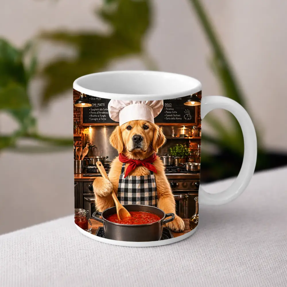 Golden Retriever Chef Cooking Italian Kitchen – Mugs