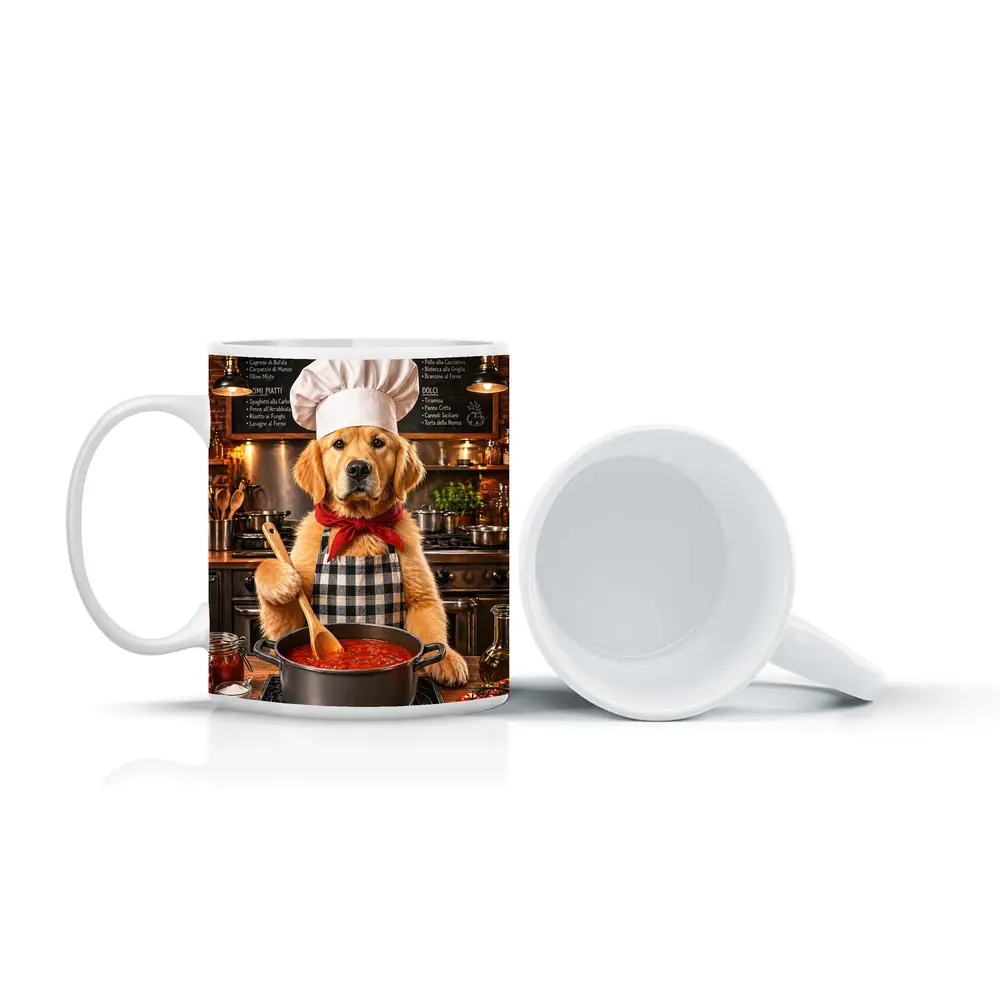 Golden Retriever Chef Cooking Italian Kitchen – Mugs