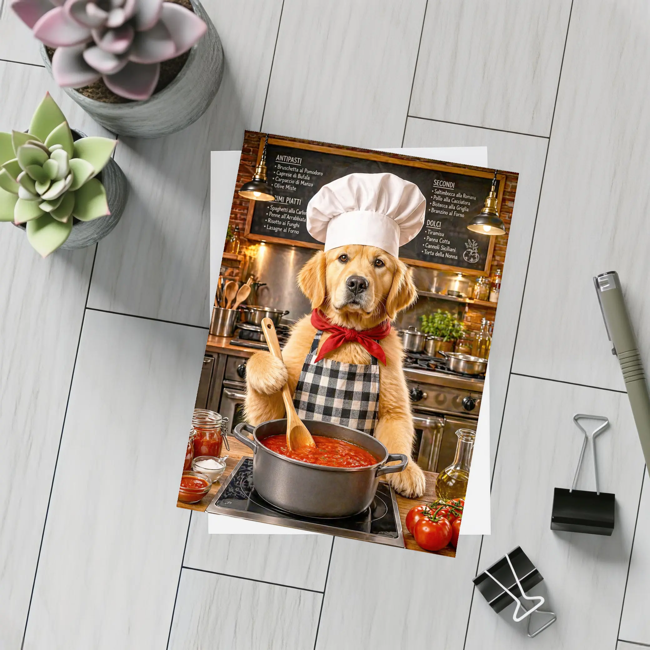 Golden Retriever Chef Cooking Italian Kitchen – Postcards