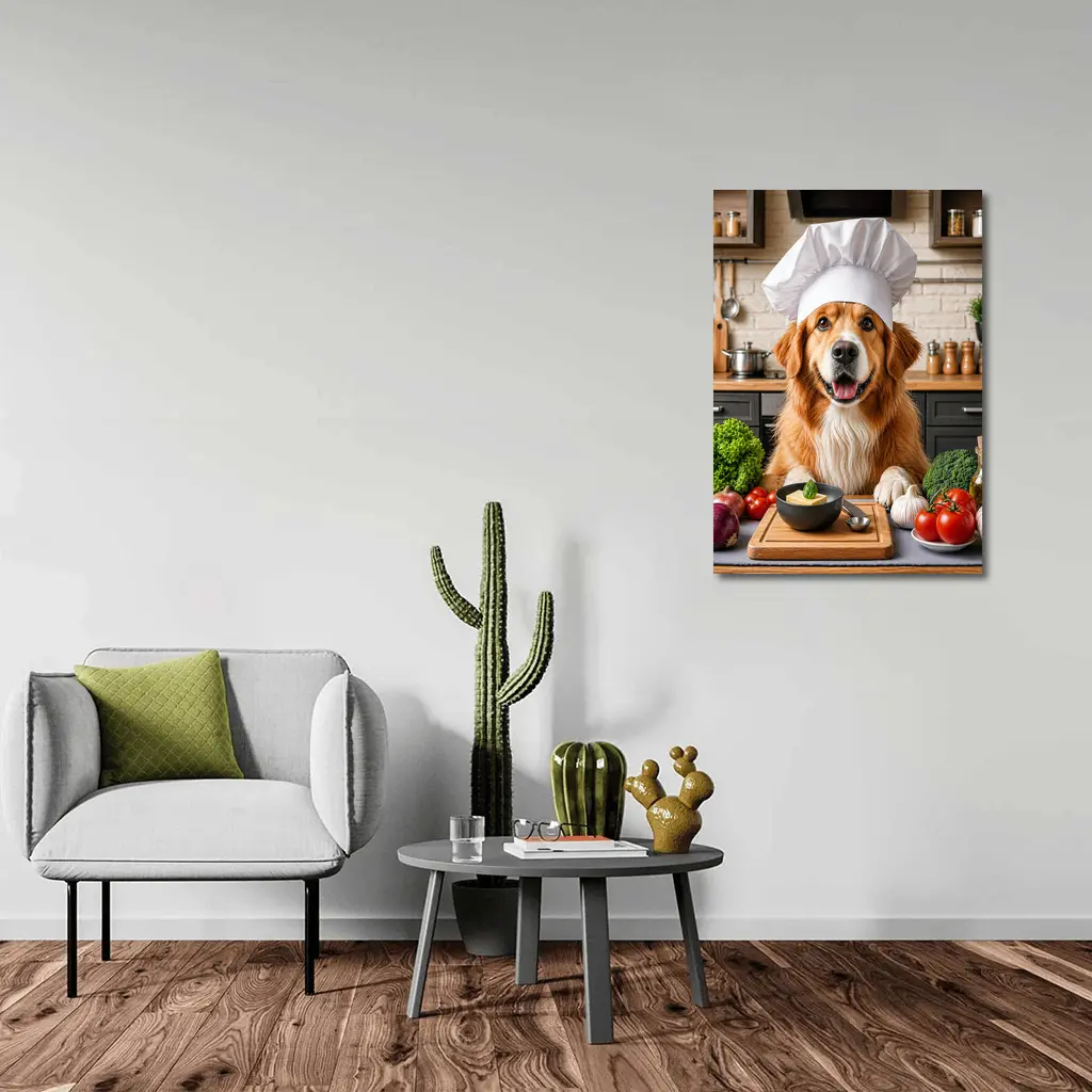 Golden Retriever Chef Hat Kitchen Vegetables – Wall Art
