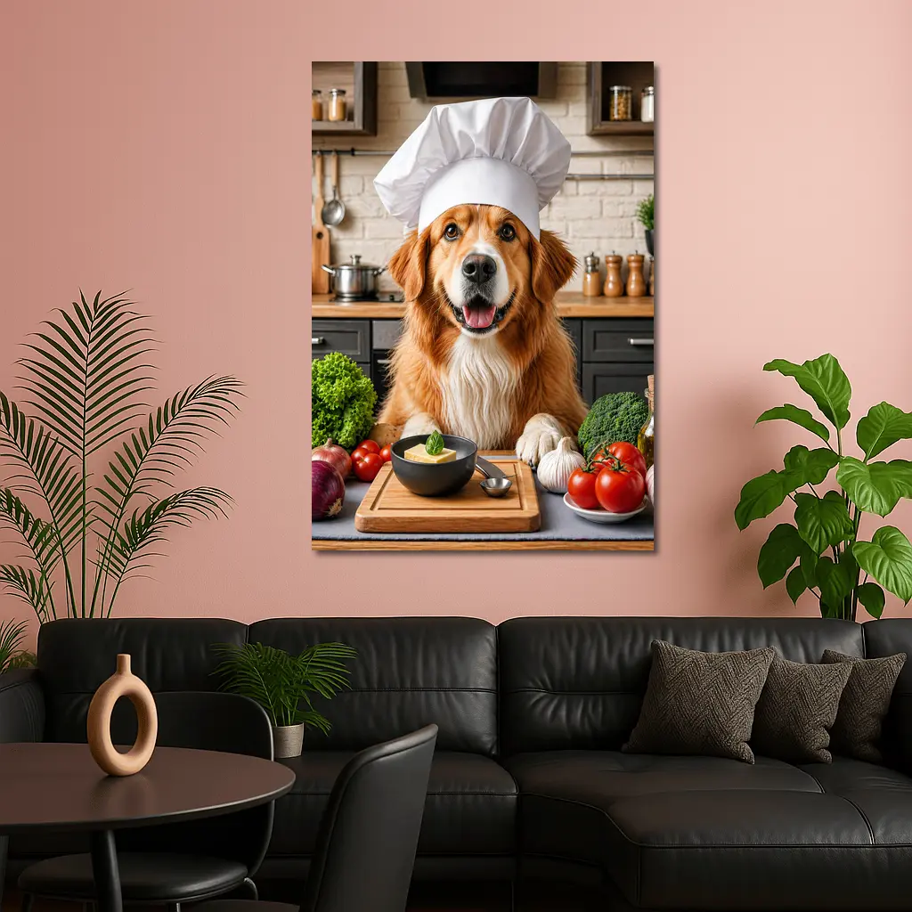 Golden Retriever Chef Hat Kitchen Vegetables – Wall Art