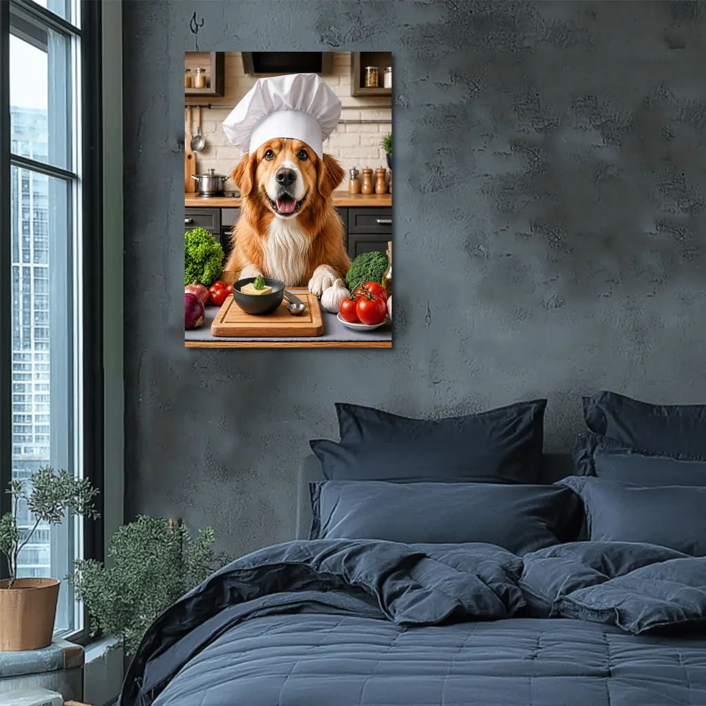 Golden Retriever Chef Hat Kitchen Vegetables – Wall Art