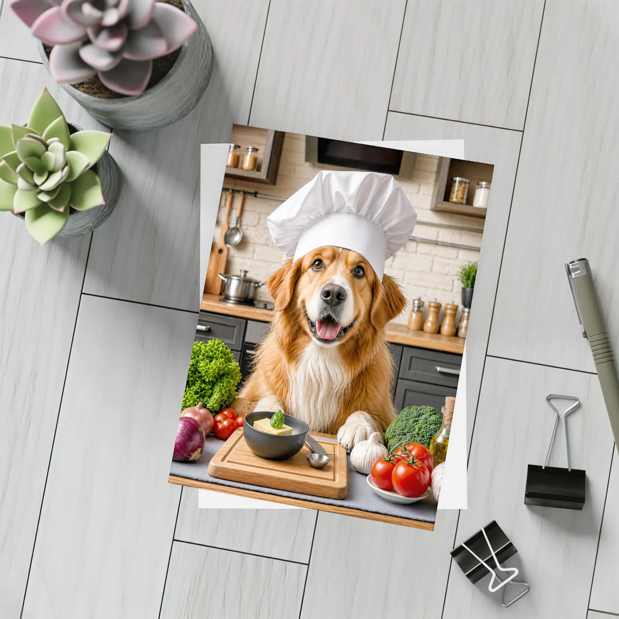 Golden Retriever Chef Hat Kitchen Vegetables – Postcards