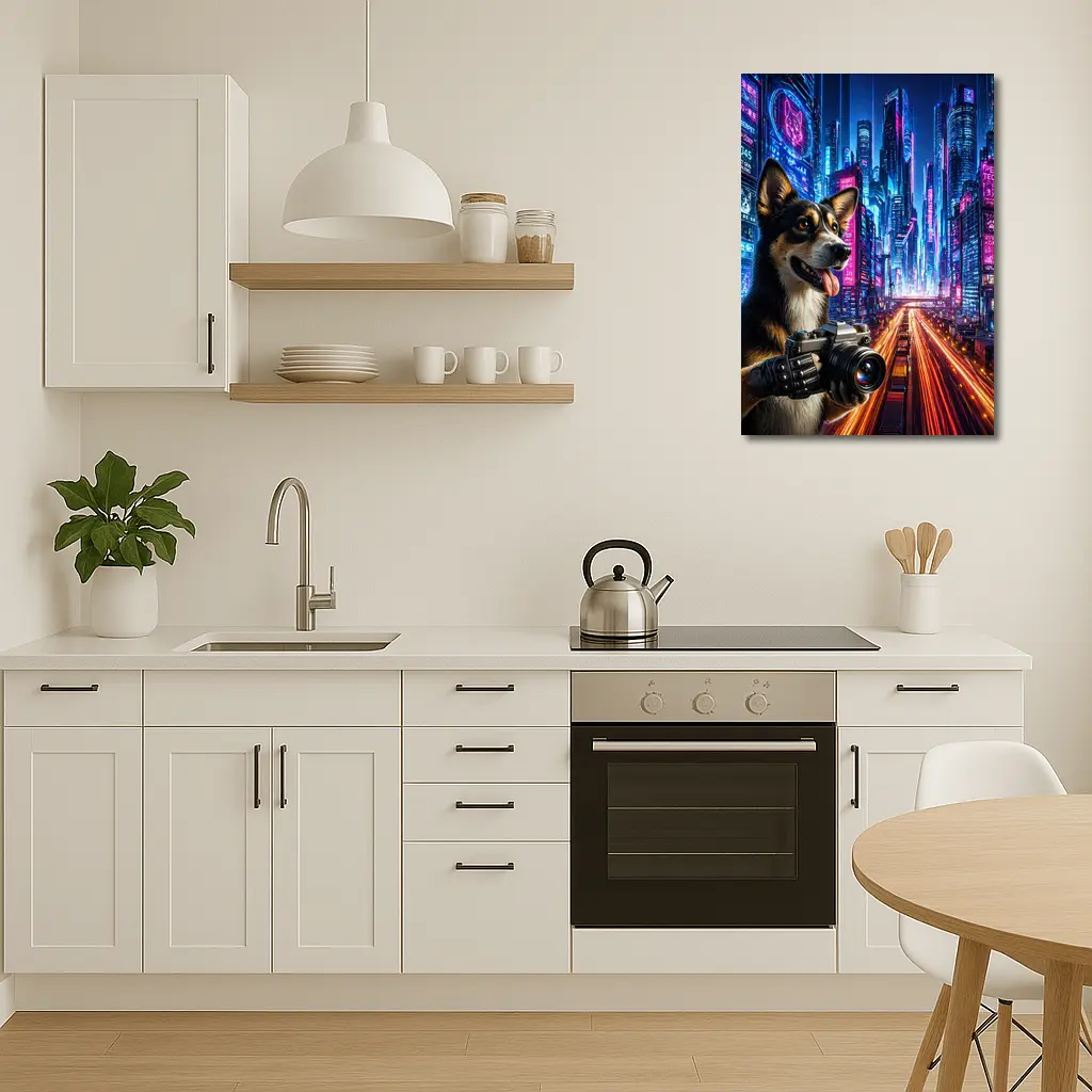 Corgi Photographer Neon Cyberpunk City Night – Wall Art