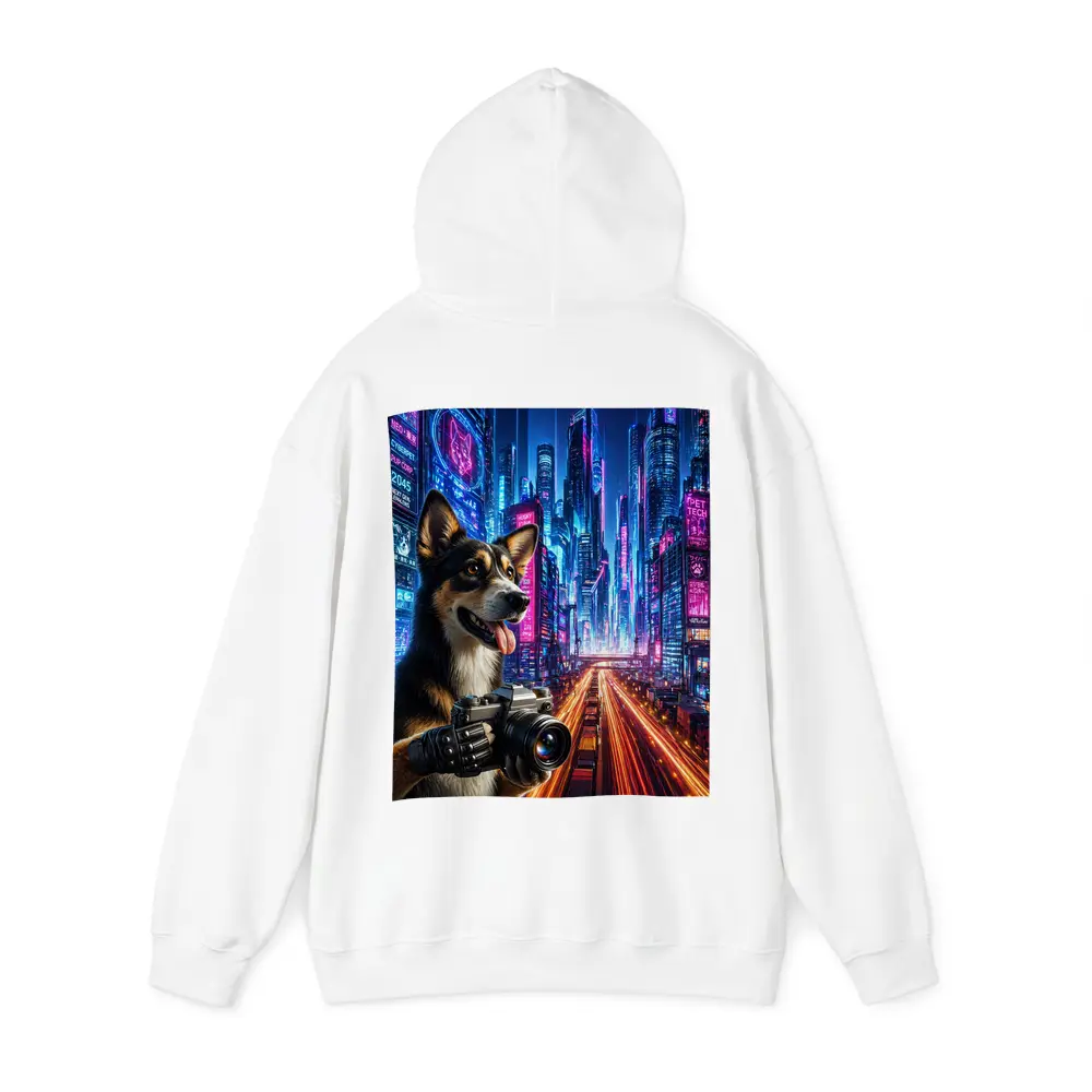 Corgi Photographer Neon Cyberpunk City Night – Hoodies