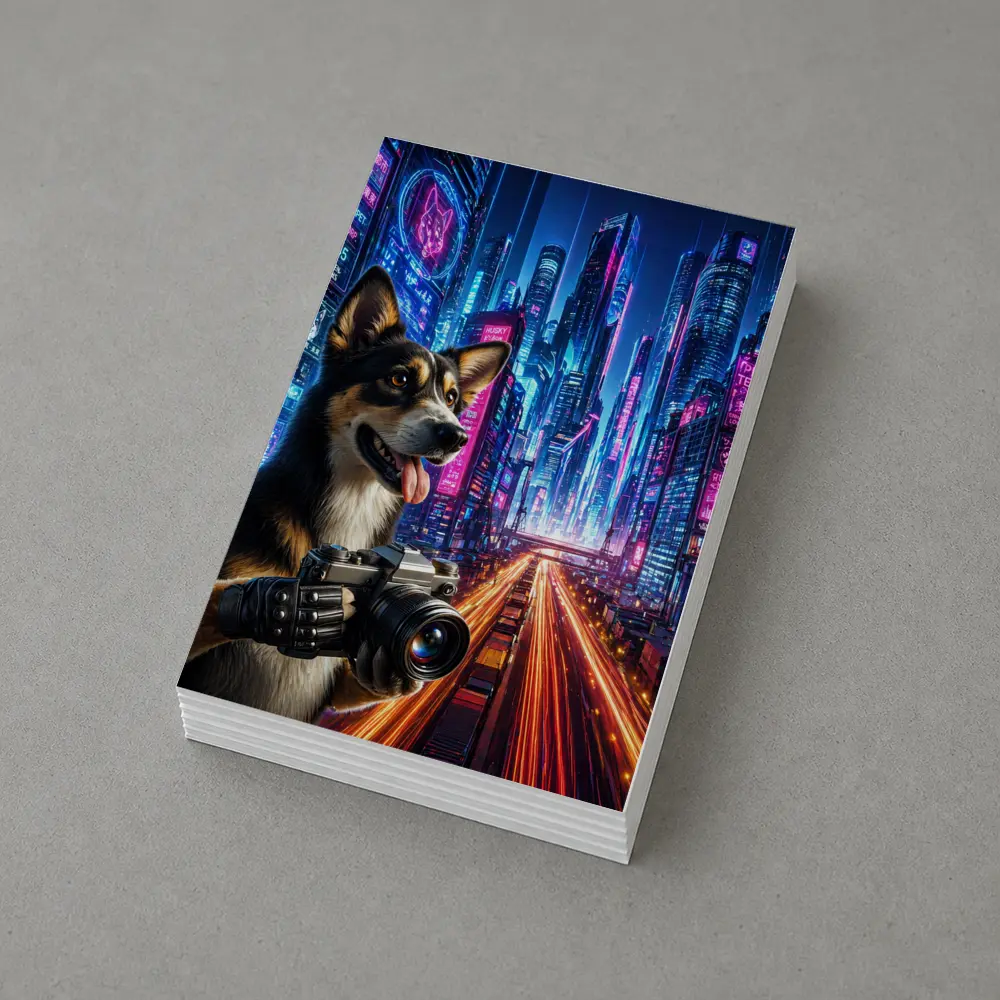 Corgi Photographer Neon Cyberpunk City Night – Postcards