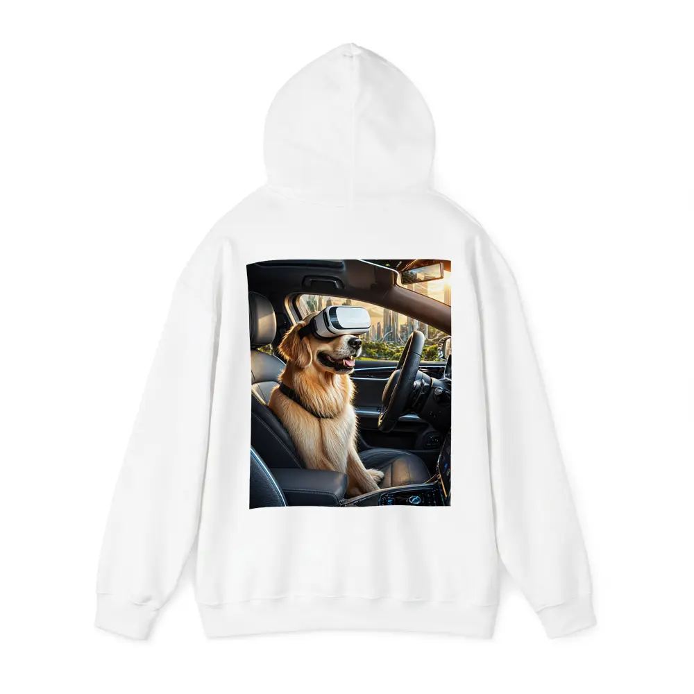 Golden Retriever Wearing VR Headset In Car – Hoodies