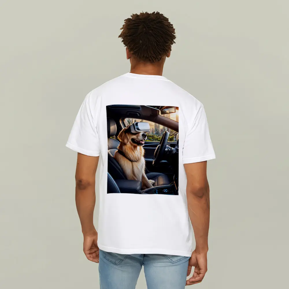 Golden Retriever Wearing VR Headset In Car – T-Shirts