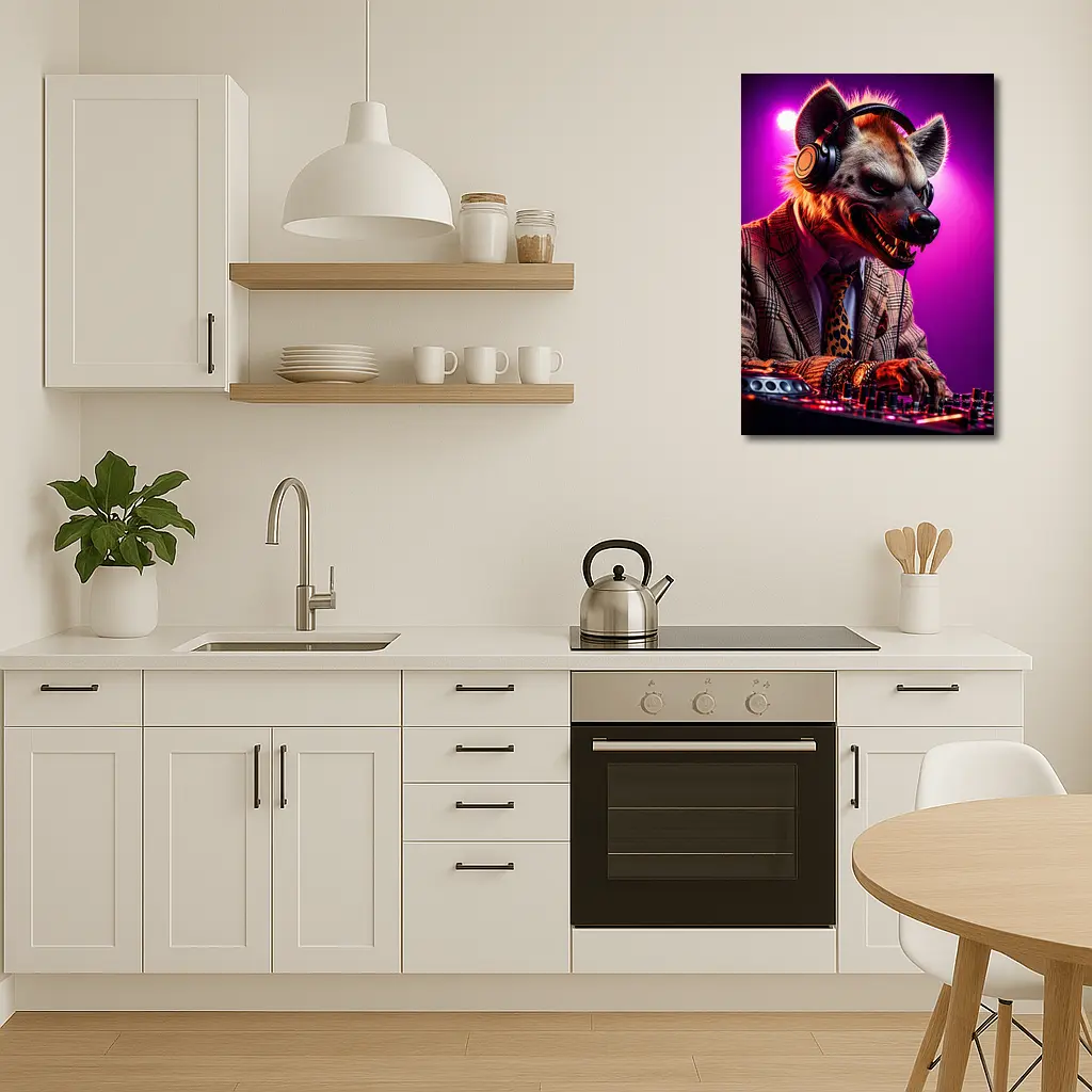 Hyena DJ Headphones Suit Purple Neon – Wall Art