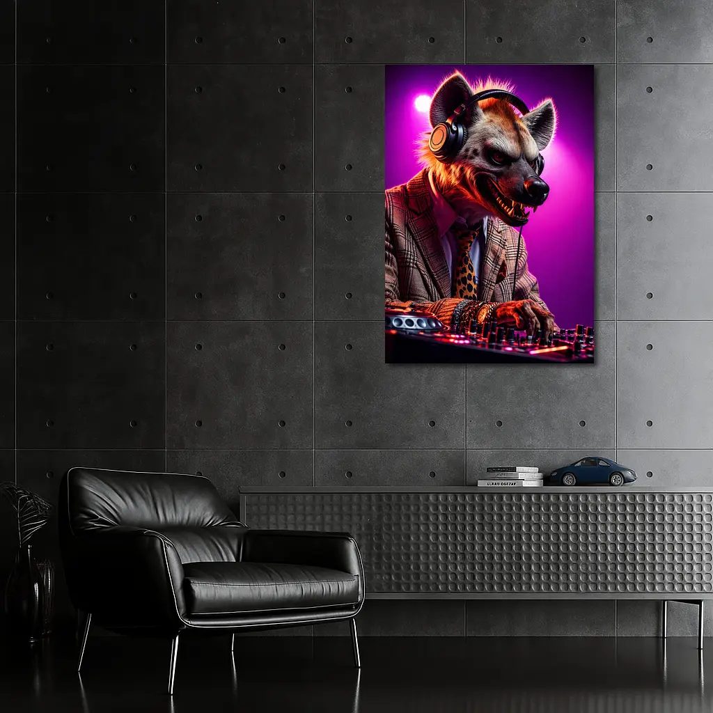 Hyena DJ Headphones Suit Purple Neon – Wall Art