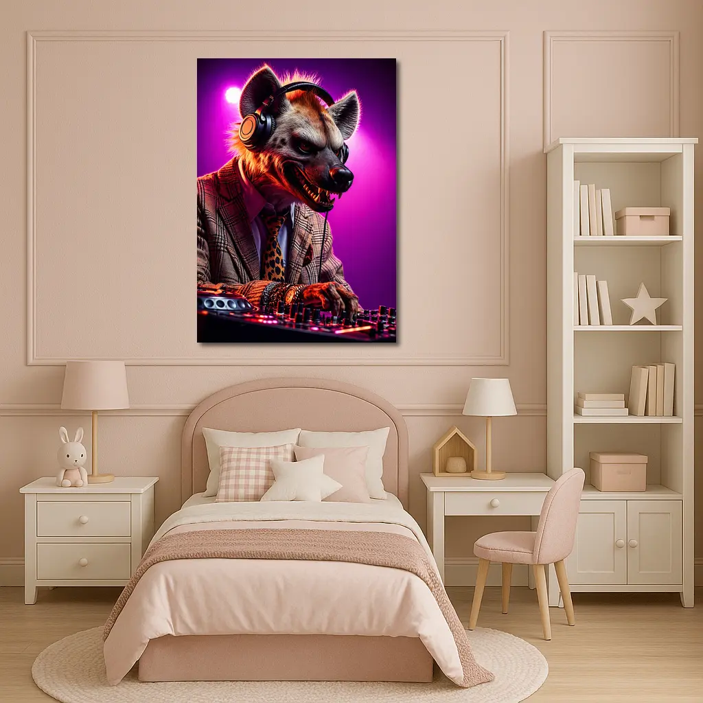 Hyena DJ Headphones Suit Purple Neon – Wall Art