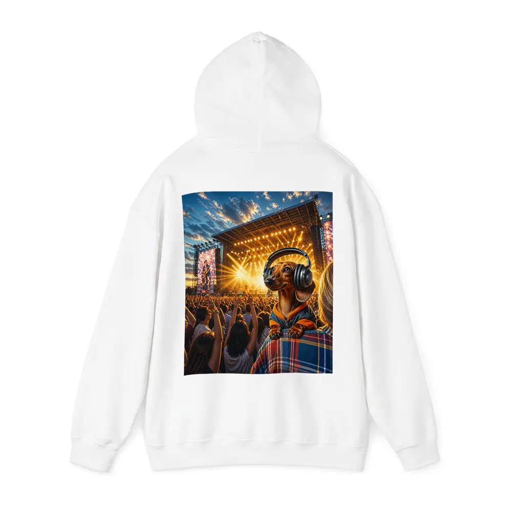 Dachshund Wearing Headphones At Music Festival – Hoodies