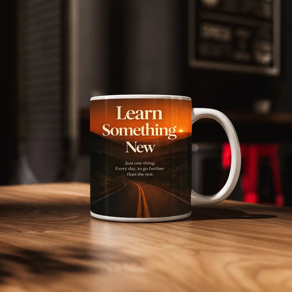 Learn Something New Road Sunset Quote – Mugs