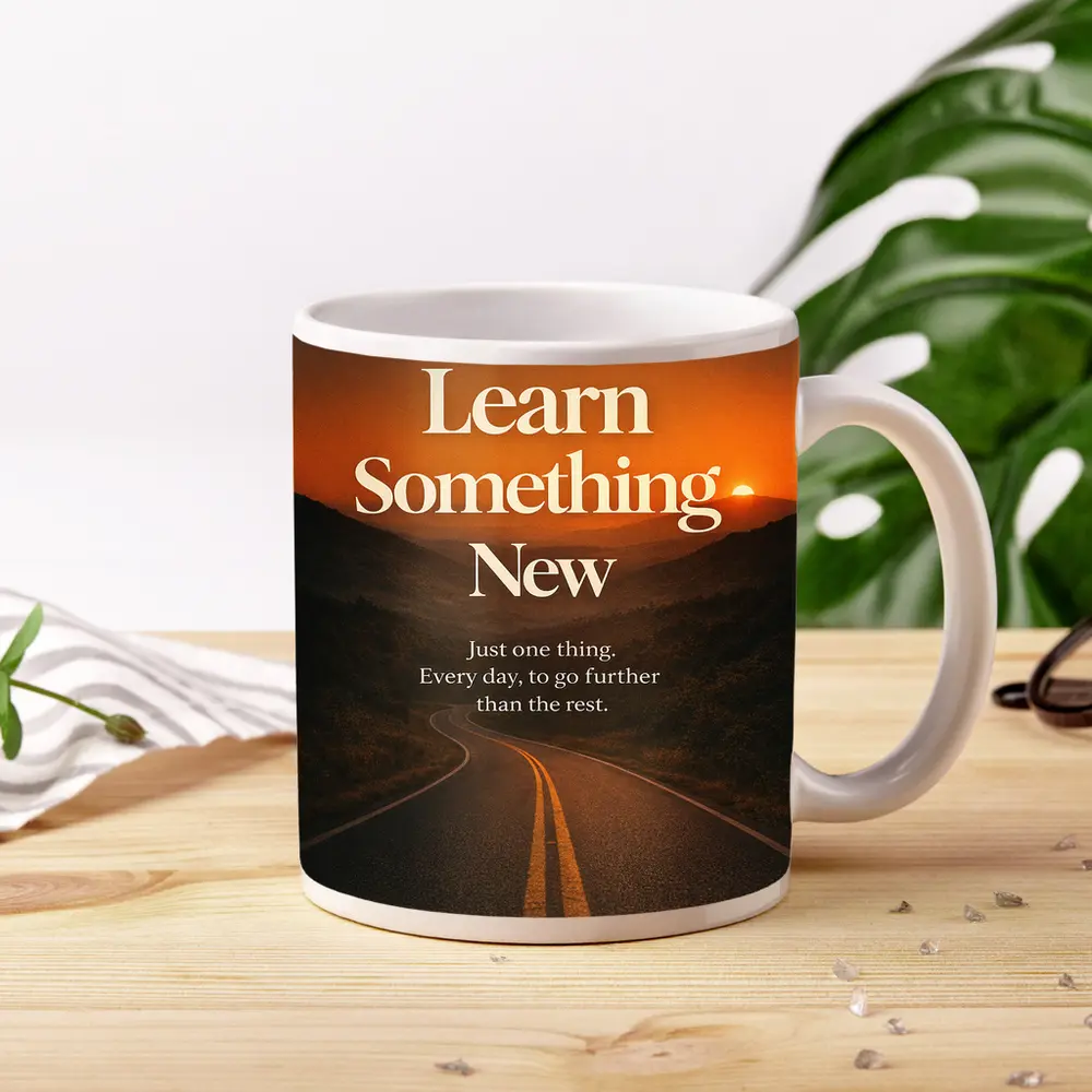 Learn Something New Road Sunset Quote – Mugs