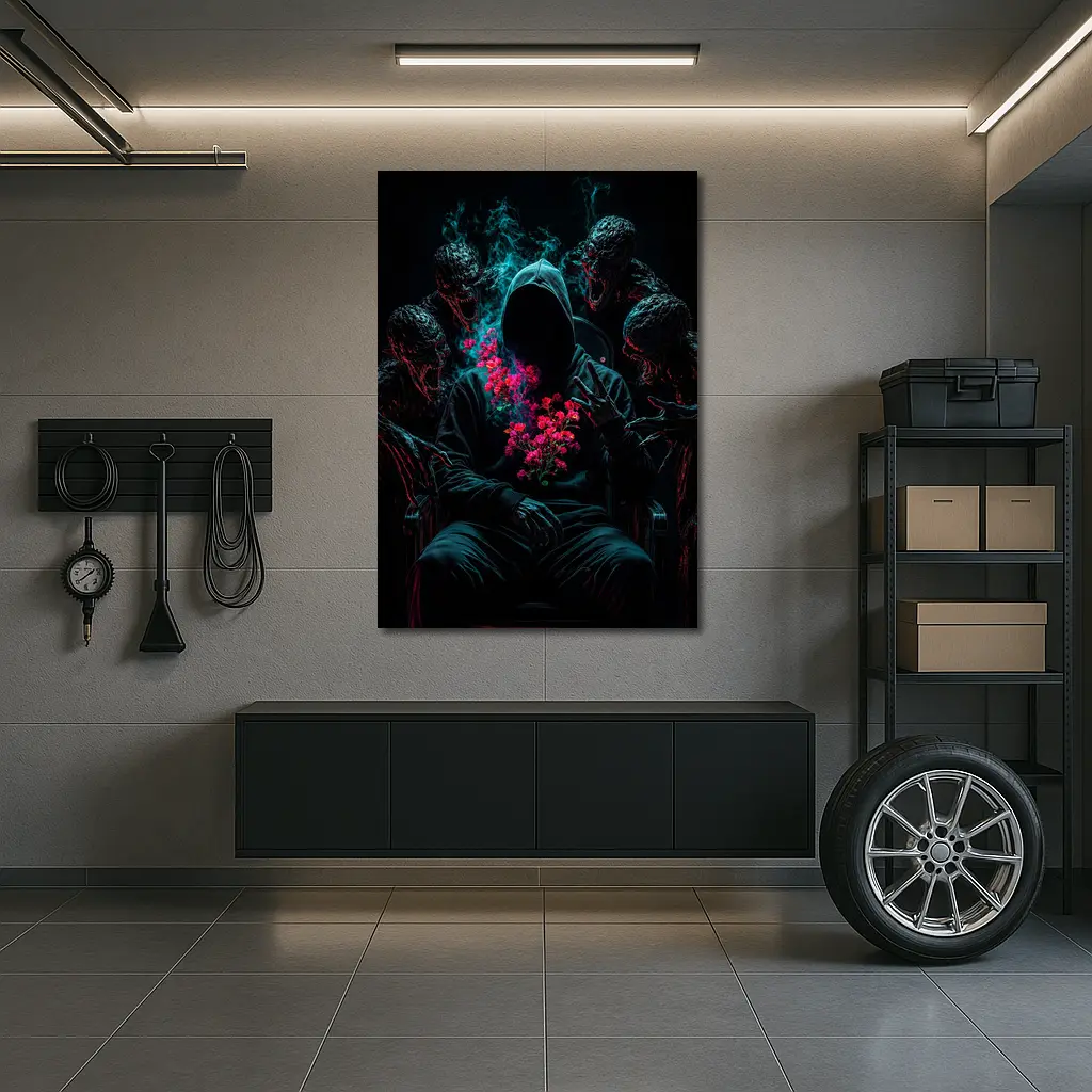 Hooded Figure Roses Dark Creatures Surreal – Wall Art