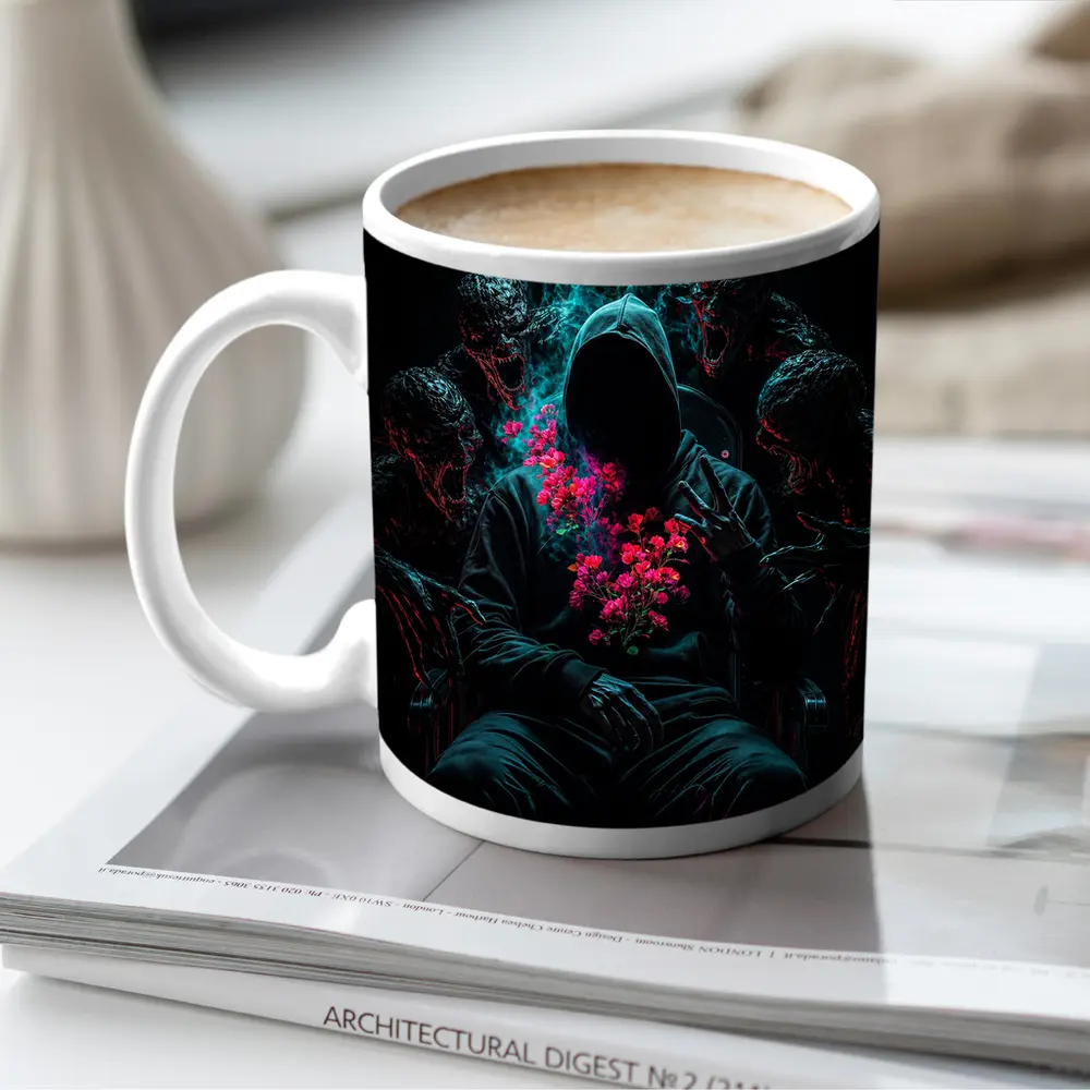 Hooded Figure Roses Dark Creatures Surreal – Mugs
