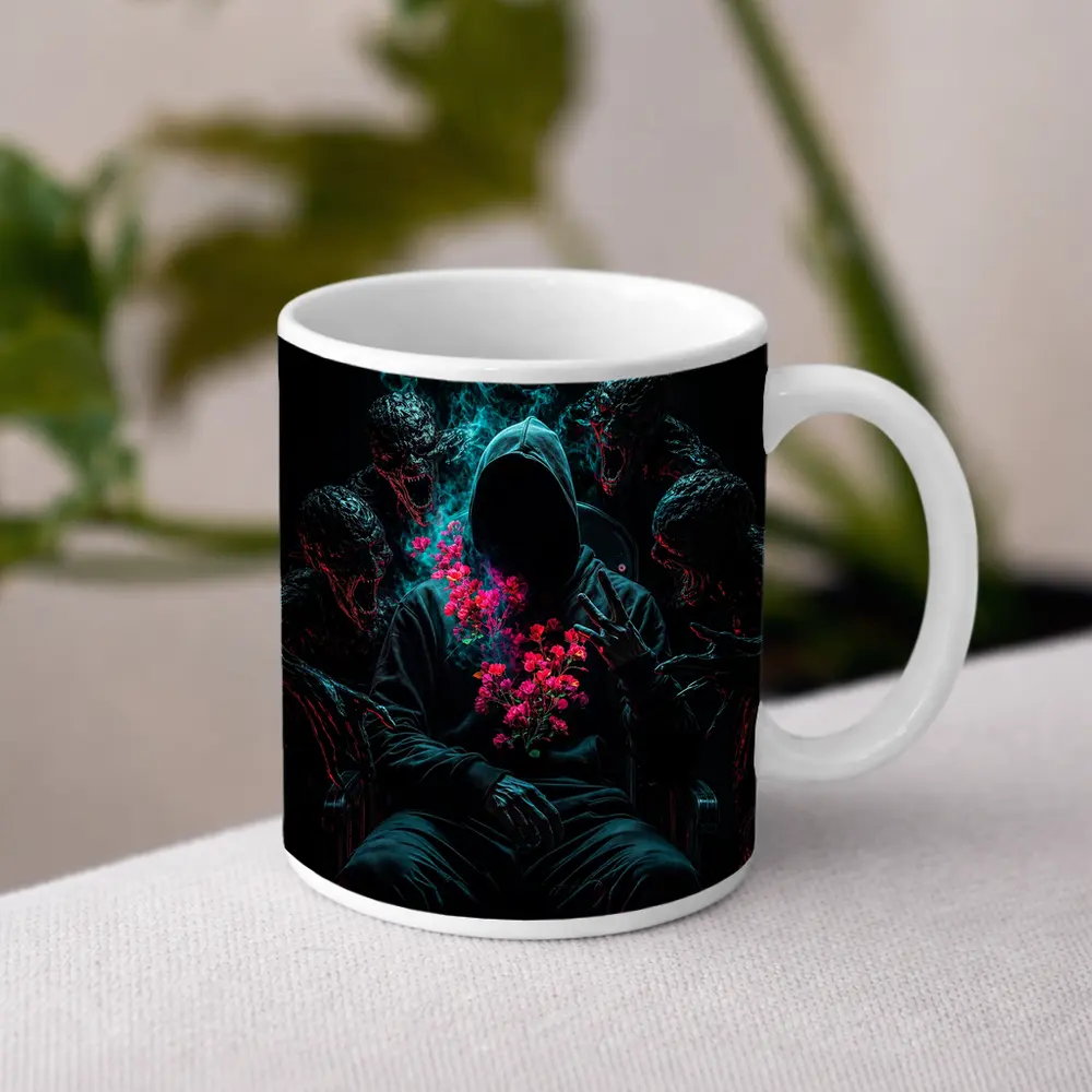 Hooded Figure Roses Dark Creatures Surreal – Mugs
