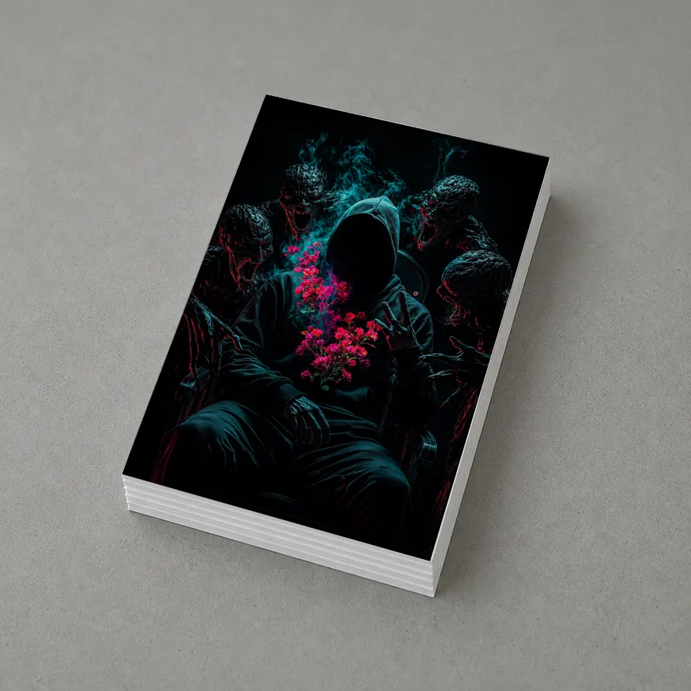 Hooded Figure Roses Dark Creatures Surreal – Postcards