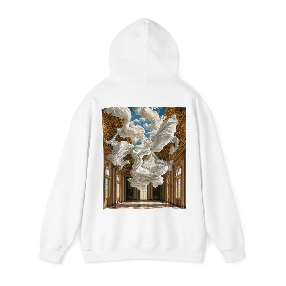 White Fabric Floating In Baroque Palace Hall – Hoodies