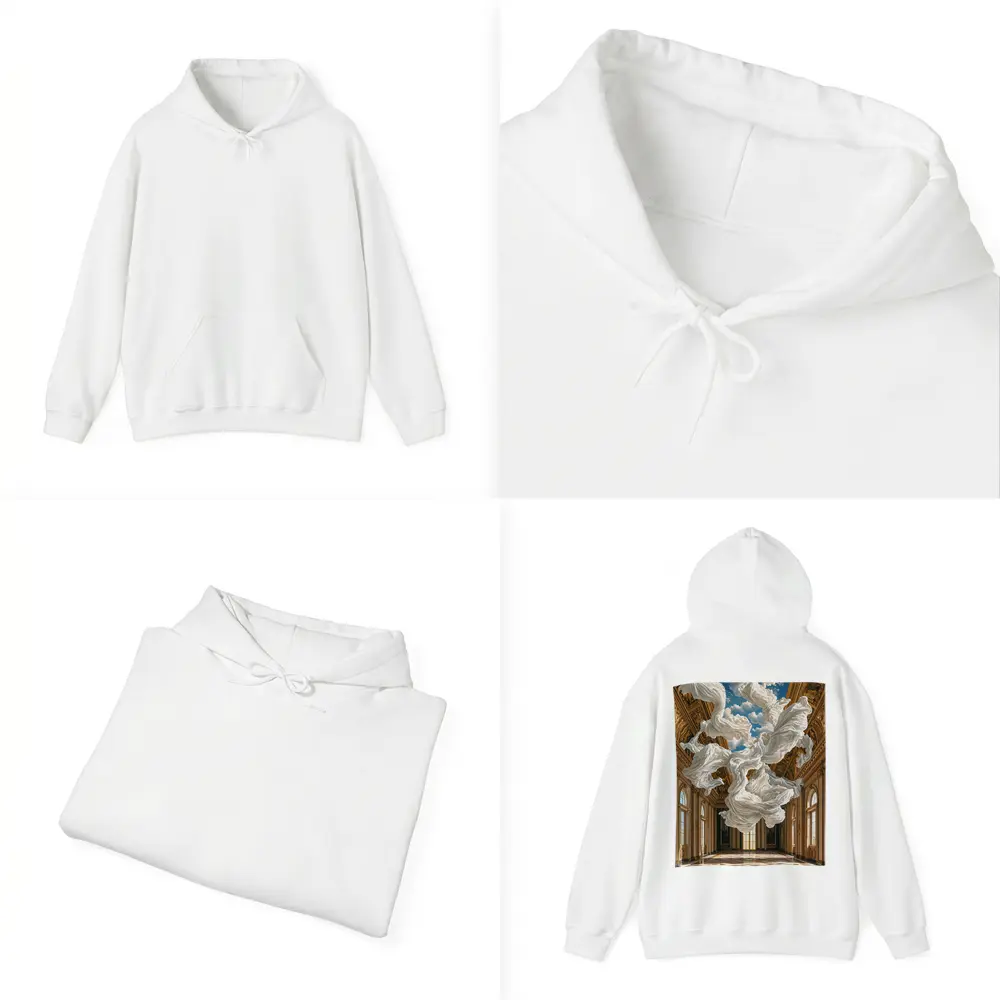 White Fabric Floating In Baroque Palace Hall – Hoodies