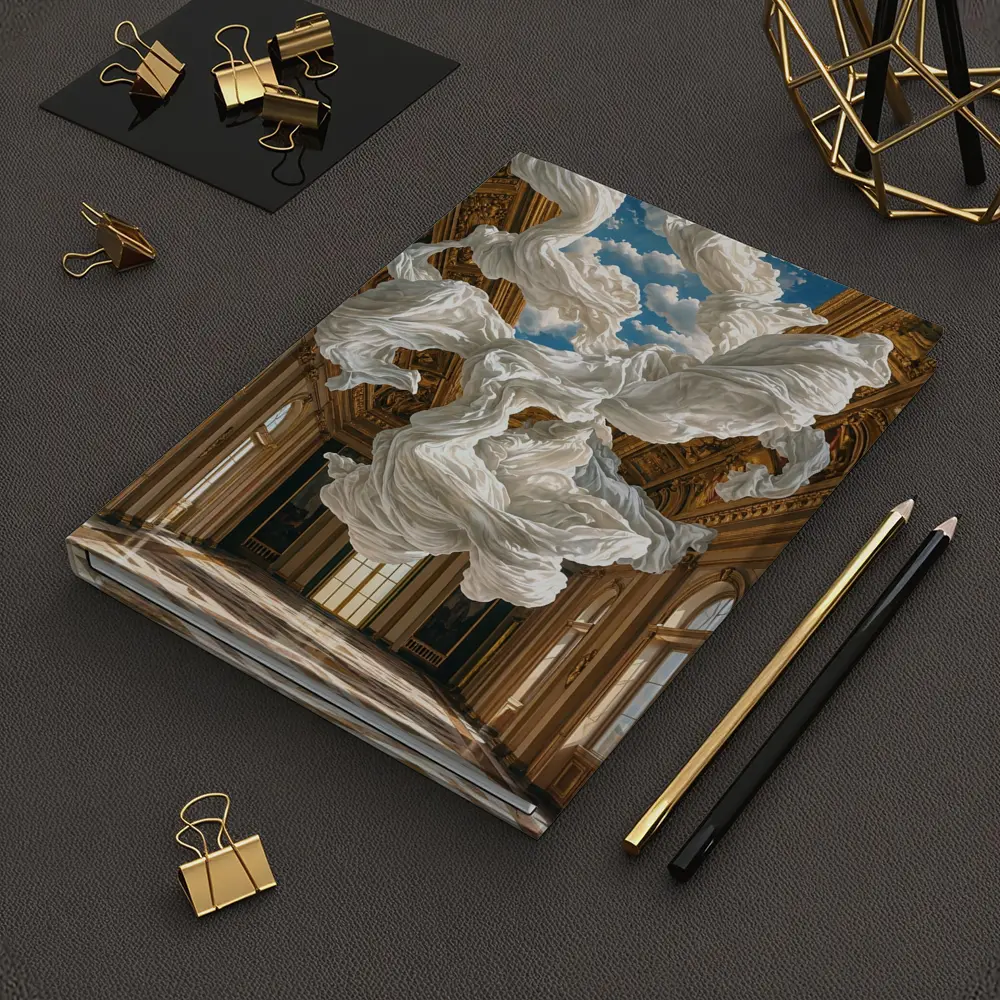 White Fabric Floating In Baroque Palace Hall – Notebooks