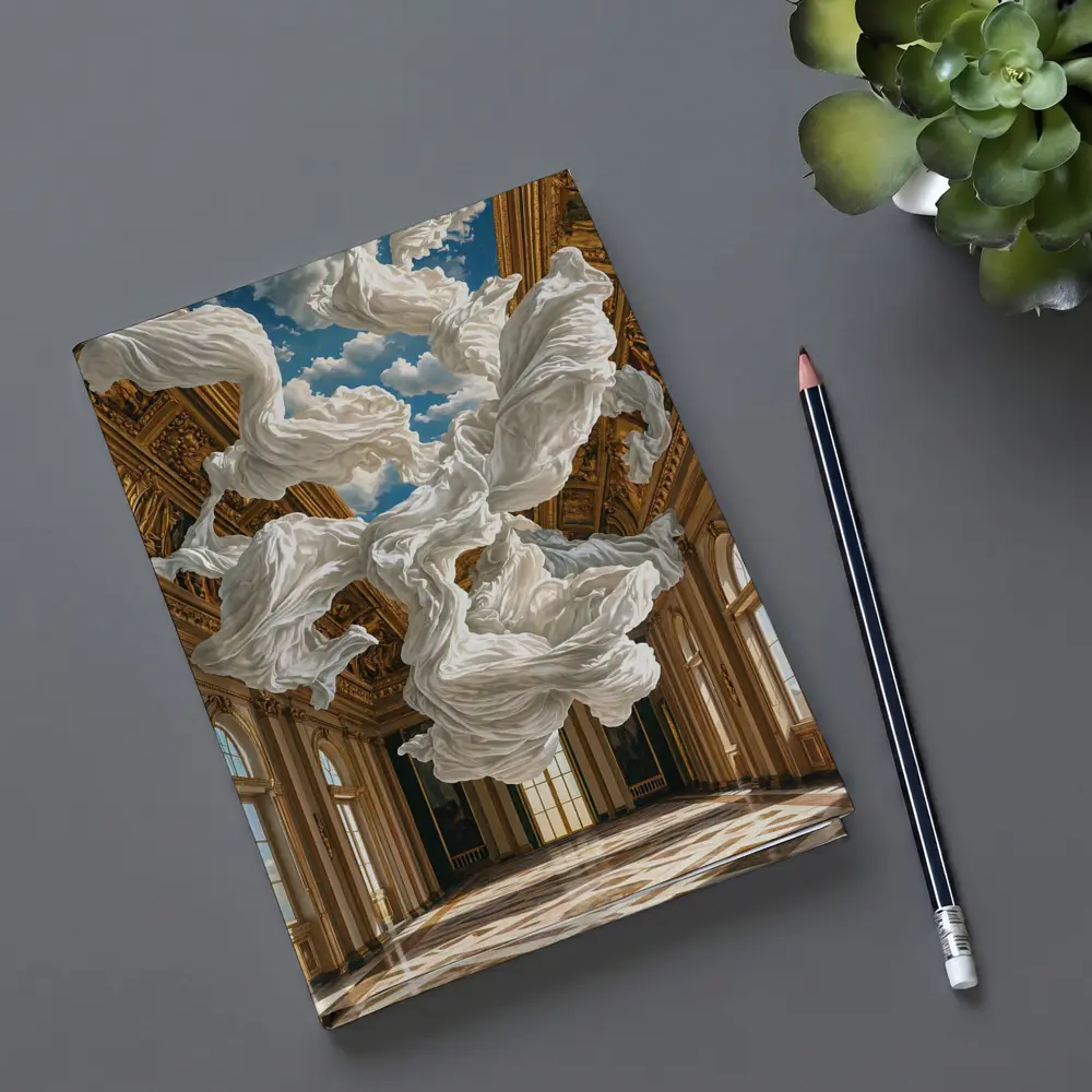 White Fabric Floating In Baroque Palace Hall – Notebooks