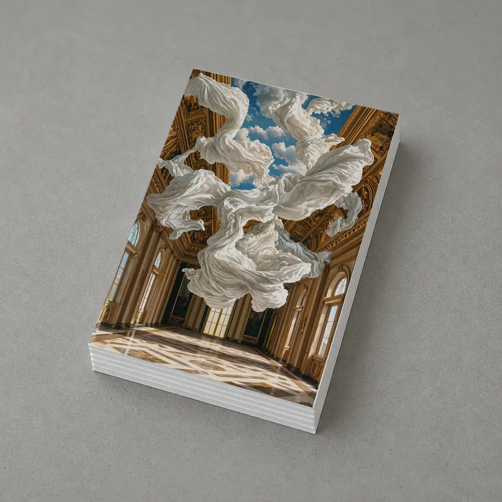 White Fabric Floating In Baroque Palace Hall – Postcards