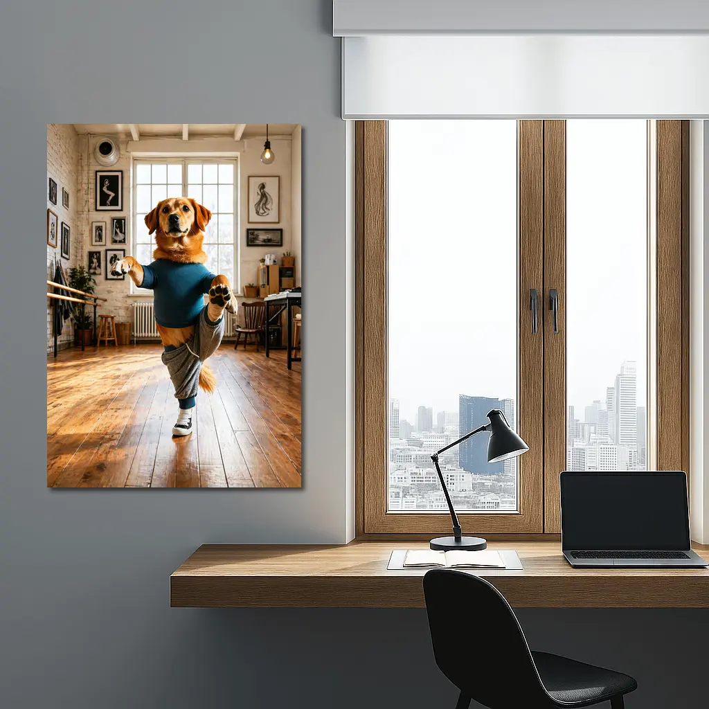 Golden Retriever Dancing In Dance Studio – Wall Art
