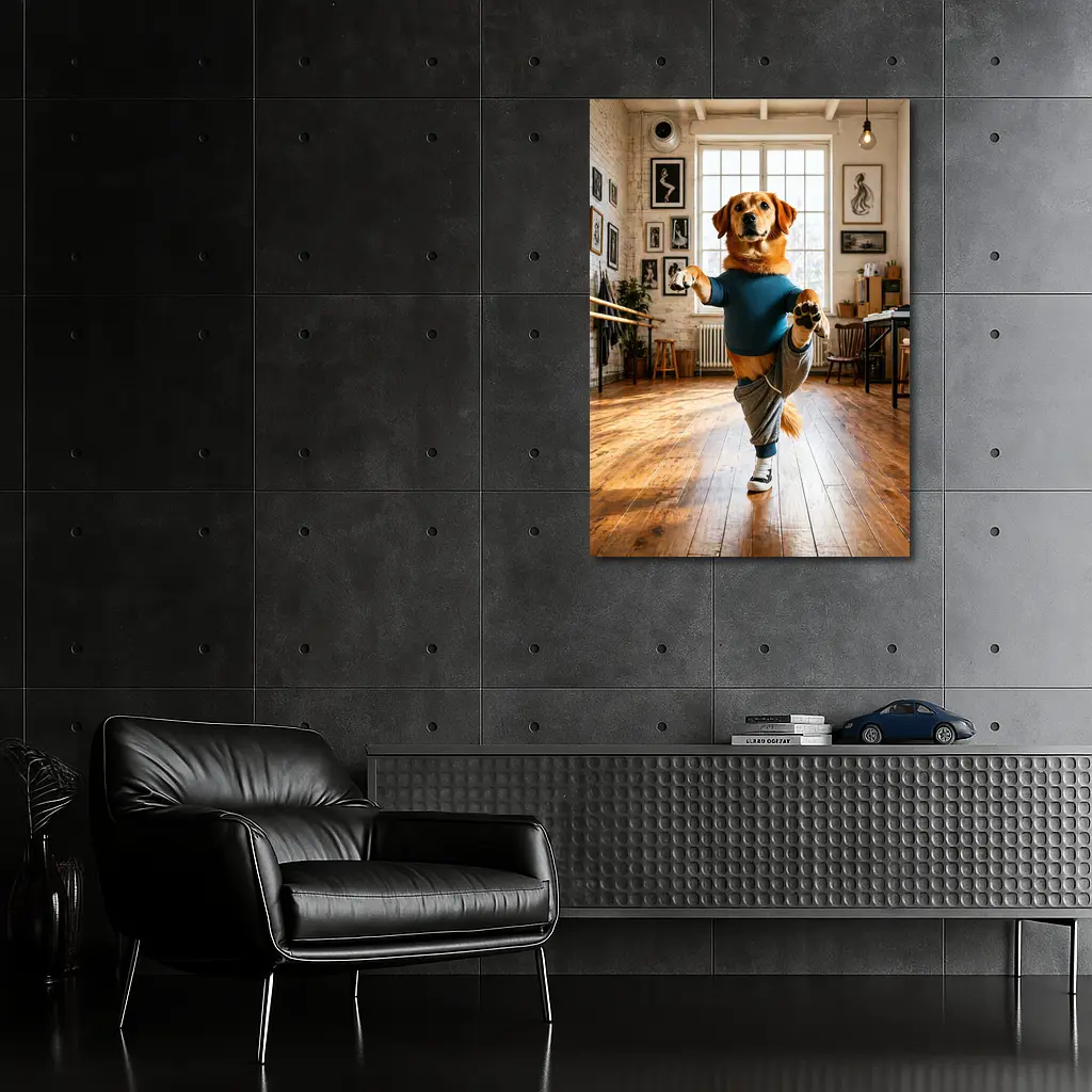 Golden Retriever Dancing In Dance Studio – Wall Art