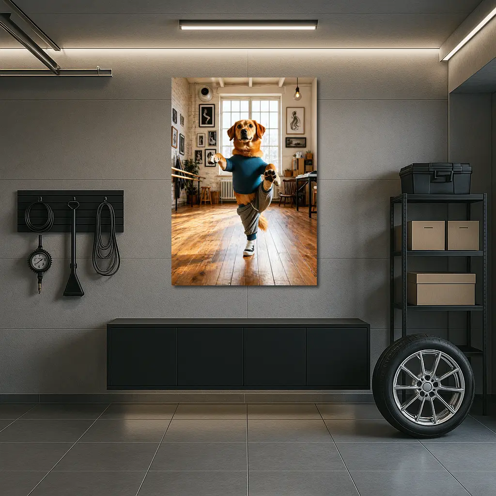 Golden Retriever Dancing In Dance Studio – Wall Art