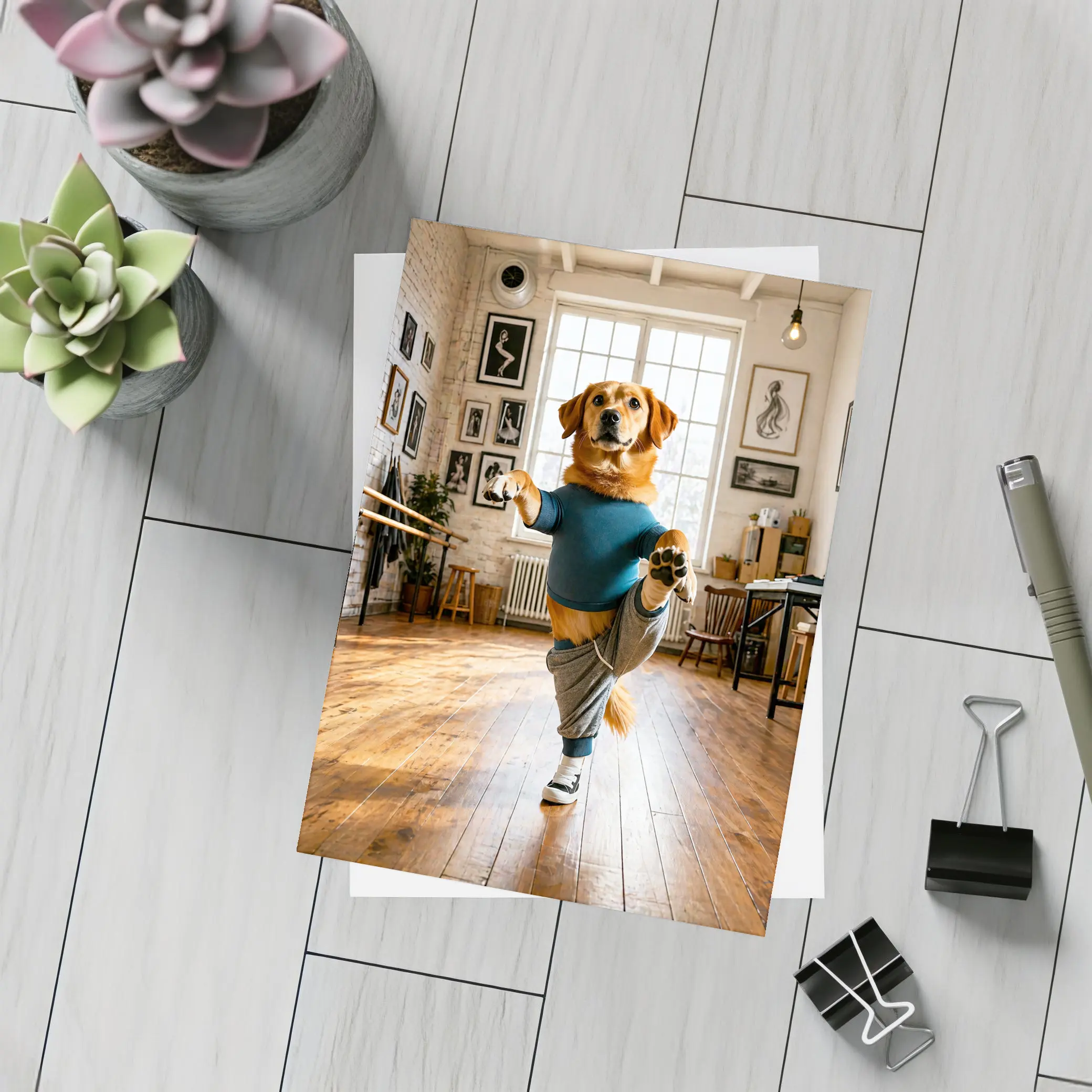 Golden Retriever Dancing In Dance Studio – Postcards