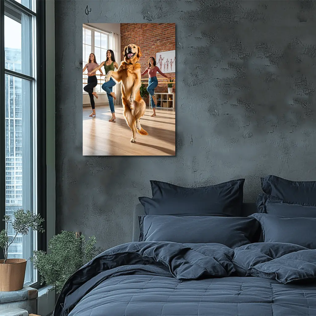 Golden Retriever Dancing With Women Dance Studio – Wall Art